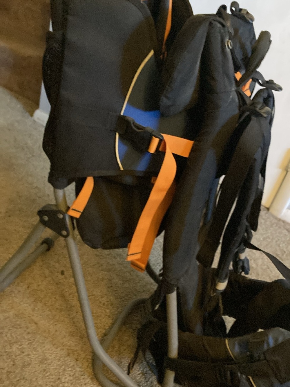 REI adult hiking backpack with child carrier support